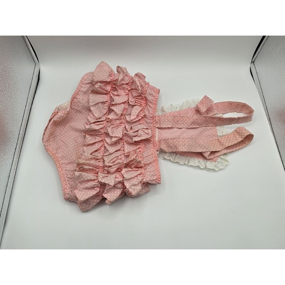 VTG Girls PINK GINGHAM RUFFLED Overall Romper Shorts Bib 12 mos 70s PLAID - Picture 7 of 11